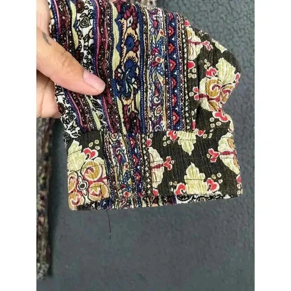 Brown Floral Casual Pants SMALL Pockets Elastic Waist Tribal Print Comfortable - Picture 5 of 8